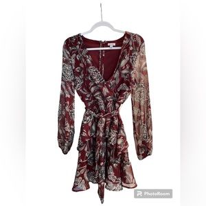 Love, fire long sleeve Burgundy Floral Print dress